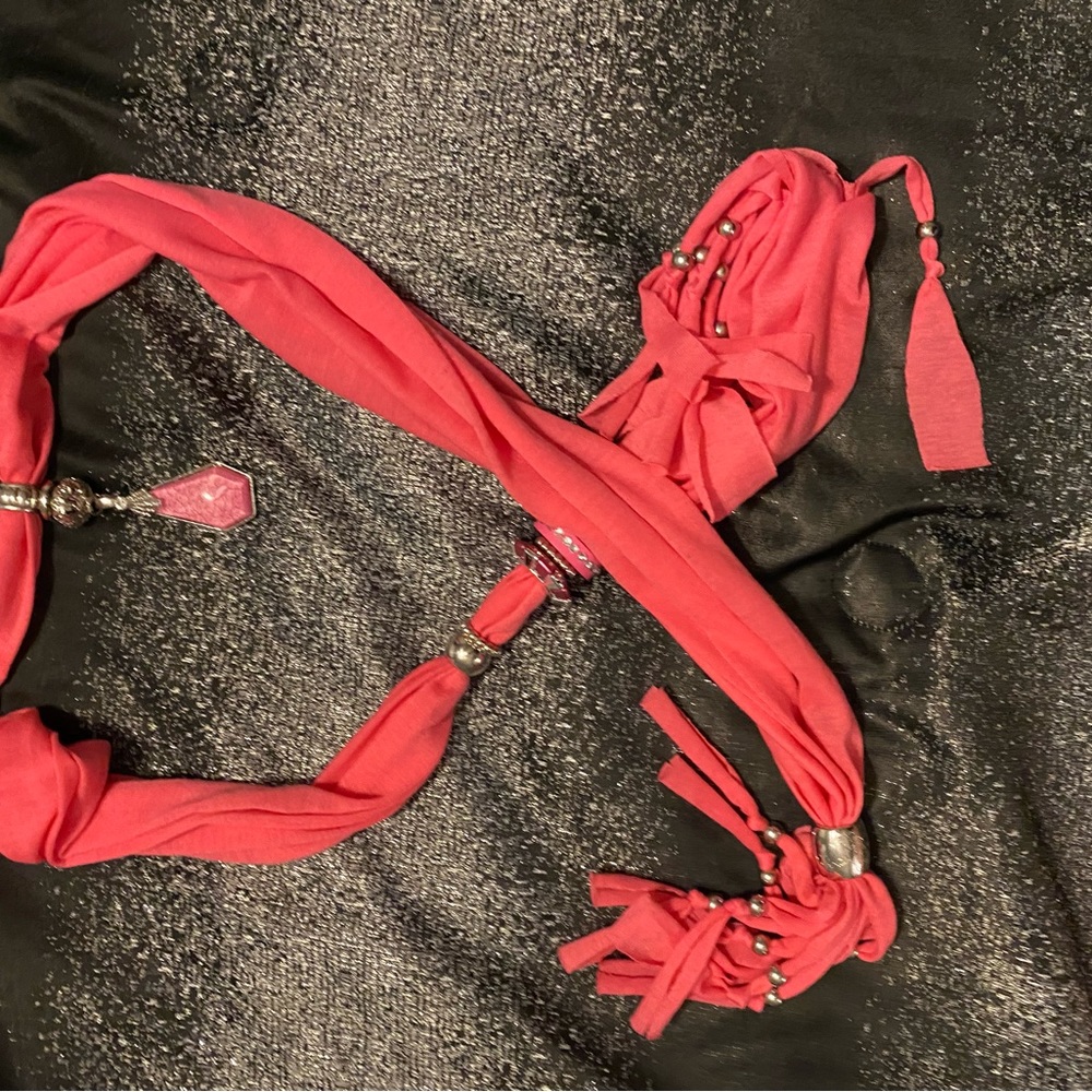 Pink Scarf with pendant